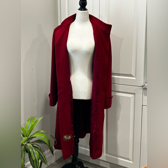 Sears Red Long Sleeve Women's Dress coat Wool vintage winter long jacket belt - Picture 6 of 12